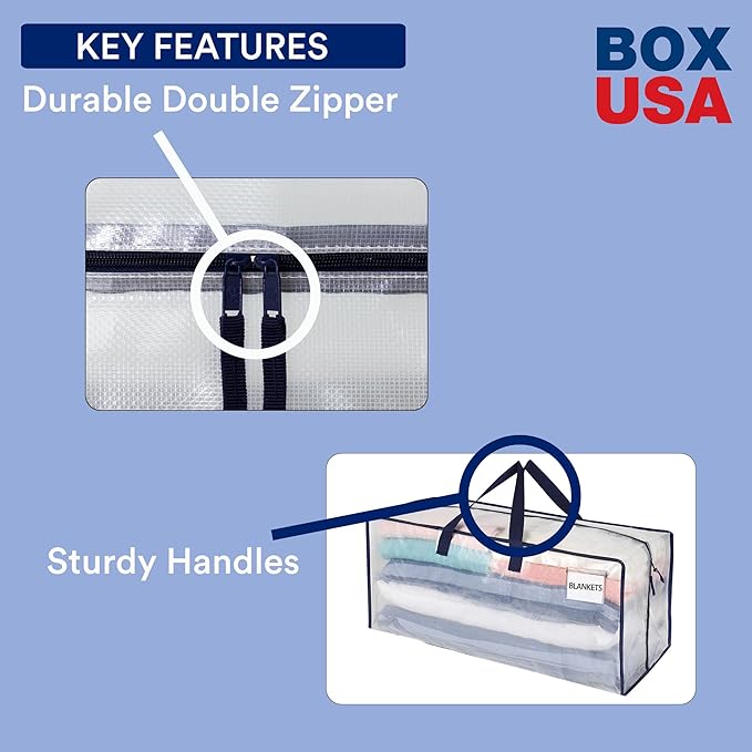BOX USA 4 Pack Extra Large Clear Moving Bags with Handles & Zippers | Heavy Duty Storage Totes, Packing, Dorm Room Essentials & College Space Saving