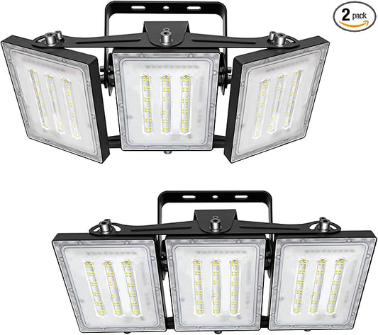 2 Pack LED Flood Lights Outdoor, STASUN 150W 15000lm 6000K Daylight White IP66 Waterproof, Commercial Parking Lot Lights, 3 Heads for Yard Street Stadium Outdoor Area Floodlight Bright Security Lights