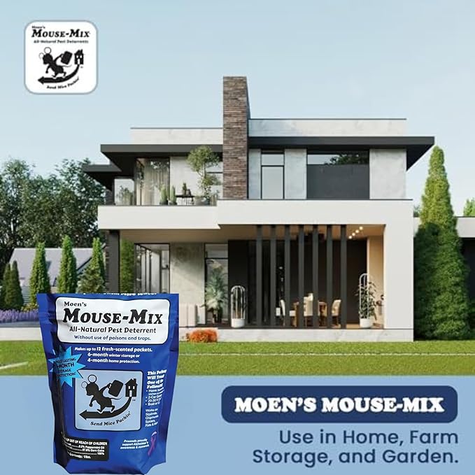 Moen’s Mouse Repellent Pouches, Peppermint Oil Rodent Repellent & Deterrent – Effective Mice Repellent for Home, Car, RV, Garage & Shed – Safe for Kids & Pets – 1 lb. (12 Pack)