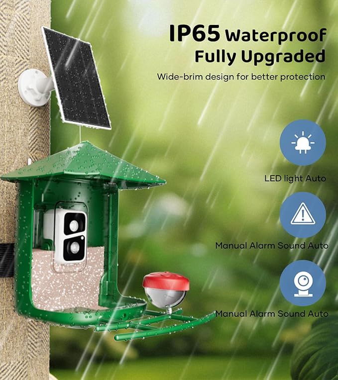 Smart Bird Feeder with Camera - 2.5K HD Night Vision Bird Feeder with Camera Solar Powered, Free AI Identify Auto Video 170° Live View Birds Feeders for Birds Lovers Outdoors(Green)