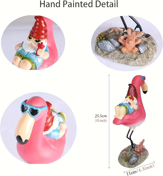 Jy.Cozy Gnome Garden Statue Funny Gnome Reclining on Flamingo Dwarf Figurines Resin Garden Gnomes Fall Decorations Outdoor for Patio Yard Lawn Porch Housewarming Ornament Gift
