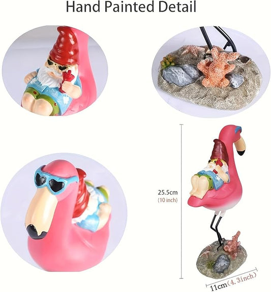 Jy.Cozy Gnome Garden Statue Funny Gnome Reclining on Flamingo Dwarf Figurines Resin Garden Gnomes Fall Decorations Outdoor for Patio Yard Lawn Porch Housewarming Ornament Gift