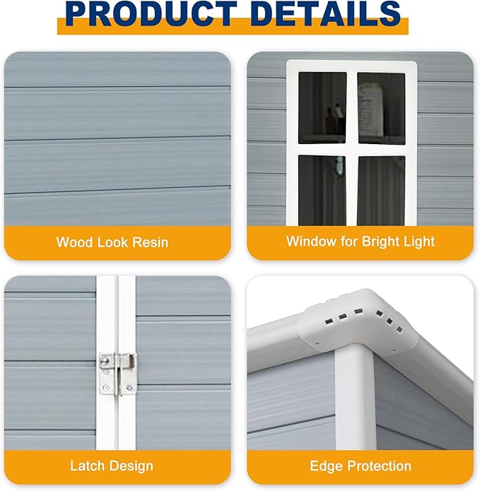 5ft x 3ft Resin Outdoor Storage Shed Plastic Garden Sheds with Floor and Lockable Door for Backyard, Lawn, Grey