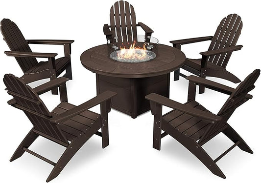 POLYWOOD Vineyard 6-Piece Adirondack Chair Conversation Set with Fire Pit Table