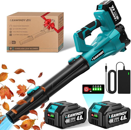 Leaf Blower Cordless 6 Speed Mode, 650CFM 290MPH Cordless Leaf Blowers with 2 X 4.0ah Batteries and Charger, 21V Electric Snow Blower, Gift Lawn Blower for Patio Cleaning, Lawn Care, Blowing Leaves