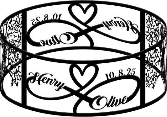 Personalized Heart Infinity Fire Pit Ring 360 Degree, Custom Name Metal Outdoor Campfire Pits, Fireplace, Bonfire, BBQ Garden Decor, Romantic Wedding Gifts for Couples, Soulmate