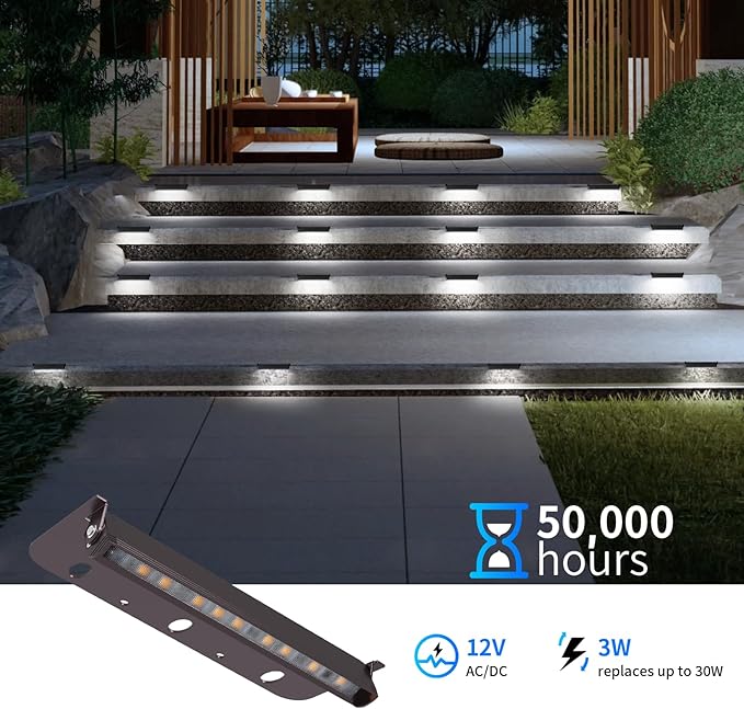 8-Packs 3W 7inch LED Hardscape Paver Lighting,12V AC/DC Low Voltage Retaining Wall Lights,LED Landscape Lighting,5000K Daylight White Outdoor Step Light,50,000 Hours Lifespan