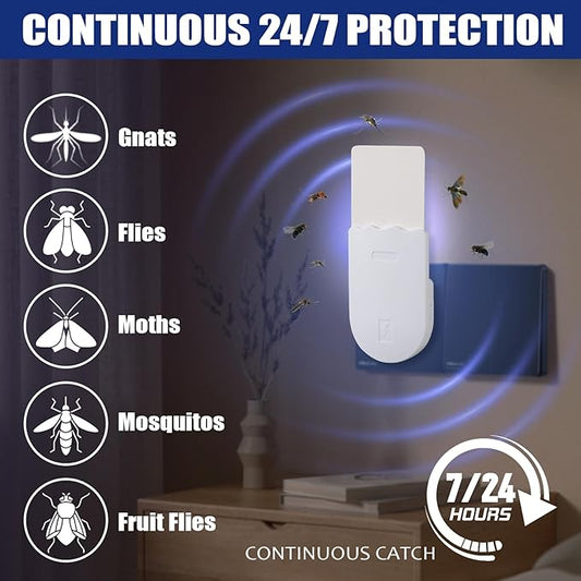 Flying Insect Trap, Fruit Fly Traps for Indoors,Plug-in Bug Trap Bug Light Trap Indoor for Mosquito, Fruit Flies, Moths, Gnats, Flies (1 Devices + 5 Refills)