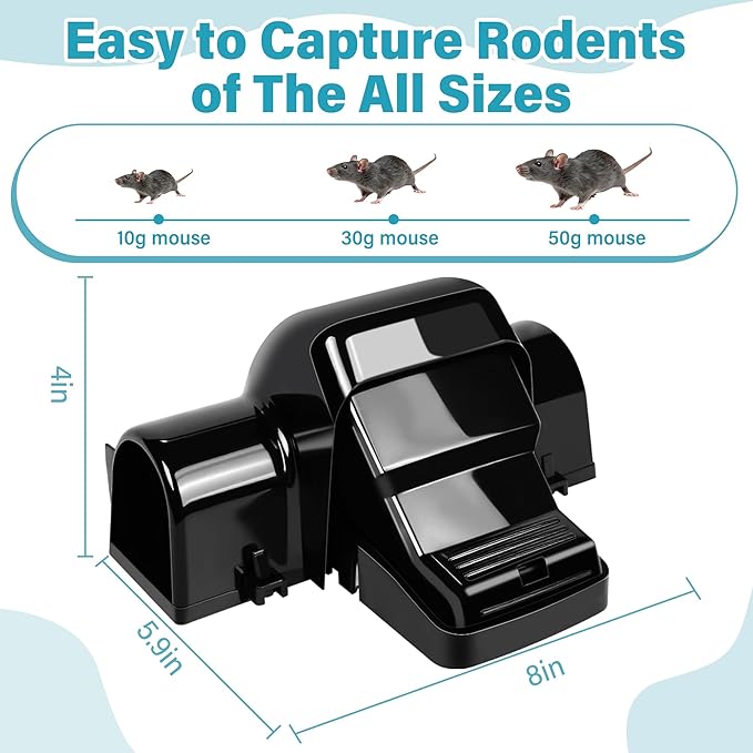 4 Pack Powerful Rat Traps with Dual Tunnels Design, Quick Humane Kill Mouse Snap Trap Safe for Pet & Kids, Reusable Chipmunk Rats Traps for Outdoor Indoor Garden Basement Yard, Easy to Set