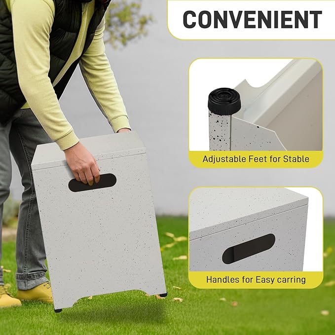 Outvita Outdoor Propane Tank Cover Table, 16in Propane Tank Storage Box with Carry Handle, Powder-Coated Steel, Multi - Use as Side Table for Patio, Garden & Living Room,16*16*21inch, marble color