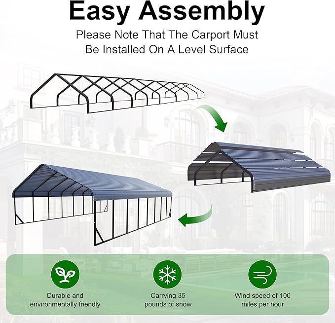 20x40 FT Carport Canopy Heavy Duty RV Metal Carports Kits for Garage,Aluminum Car Ports with Steel Shelter Frame Cover for 4 Car or Boats