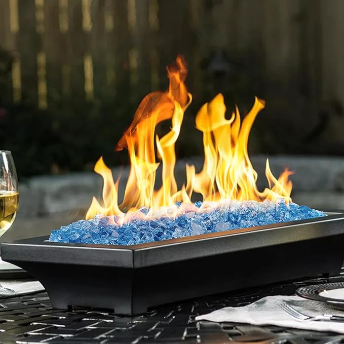 onlyfire 10 pounds Fire Glass for Propane Gas Fire Pit, 1/2-Inch High Luster Fireplace Glass Rocks for Fire Pit Table, Pacific Blue