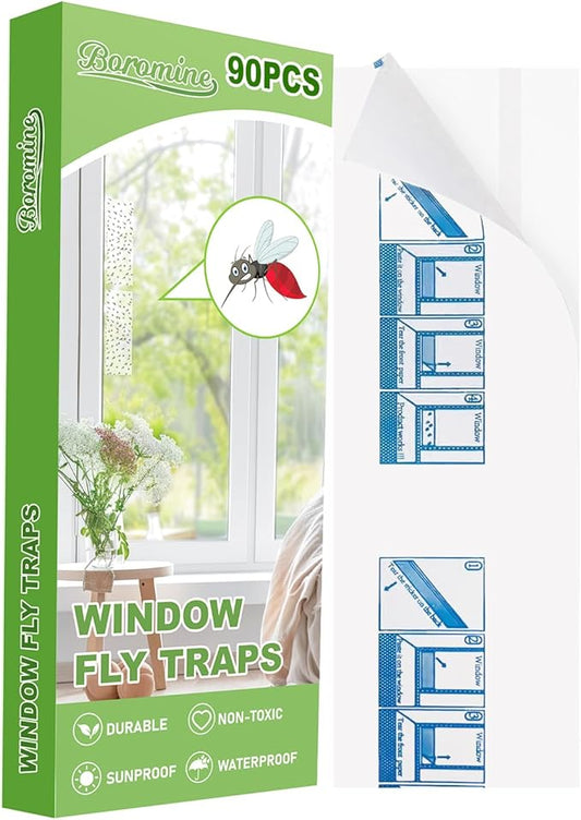 90 Pack Window Fly Traps, Window Sticky Traps, Sticky Non-Toxic Clear Fly Paper Indoor for Home