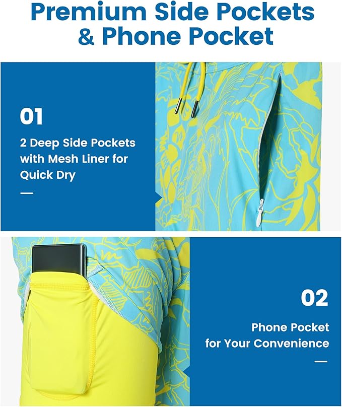 maamgic 2 in 1 Mens Swim Trunks 7 Inch Swim Shorts Swim Suits Board Shorts