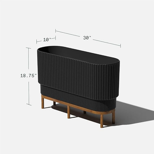 Veradek Demi Series Raised Long Planter for Indoor/Outdoor Use | Made from Plastic & Stone w/Wooden Stand | Modern Patio Décor for Flowers/Shrubs