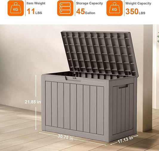 47 Gallon Deck Box Large Outdoor Storage for Patio Furniture,Outdoor Cushions,Garden Tools and Pool Supplies,Waterproof,Resin,Lockable(Grey)
