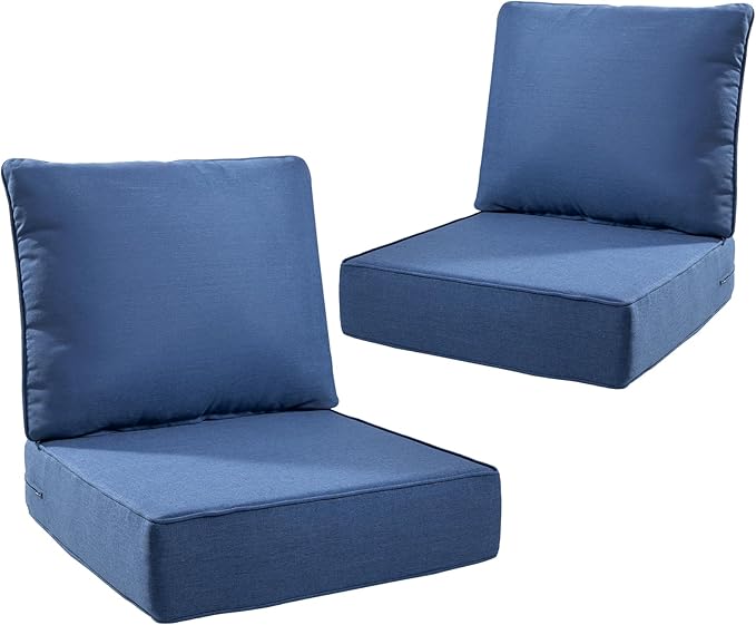 6" Thick Outdoor Cushions 24x24x6, 2-Set Deep Seat Patio Cushions with Removable Cover, Waterproof & Fade Resistant Replacement for Wicker Chair, Loveseat, Sofa - Blue