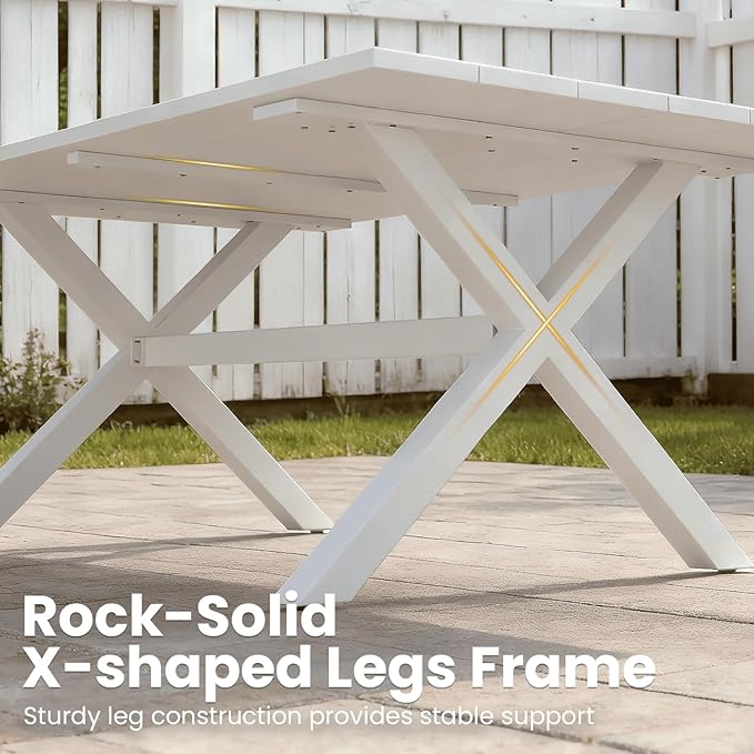 Aeeiua 63" x 38" Outdoor Dining Table, Rectangle Patio Table with Slatted Tabletop for Backyard, Garden, Deck, Poolside