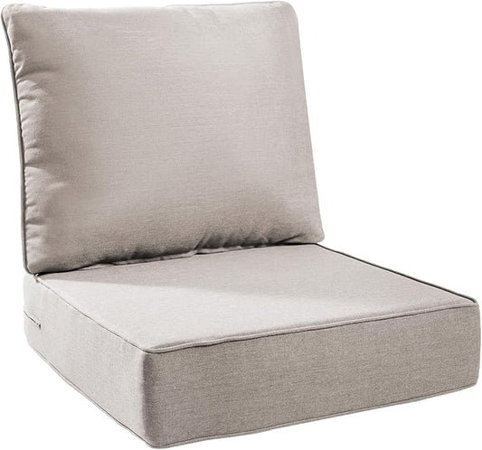 6" Thick Outdoor Cushions 24x24x6, 1-Set Deep Seat Patio Cushions with Removable Cover, Waterproof & Fade Resistant Replacement for Wicker Chair, Loveseat, Sofa - Beige