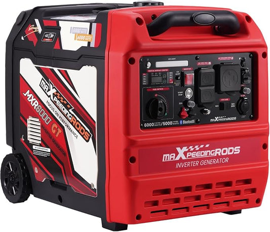 maXpeedingrods 6000 Watt Portable Inverter Generator with Bluetooth® App Remote Control, with Electric Start, Dual Voltage Output with Wheels and Telescopic Handle for Garden, RV Trips, Home Backup