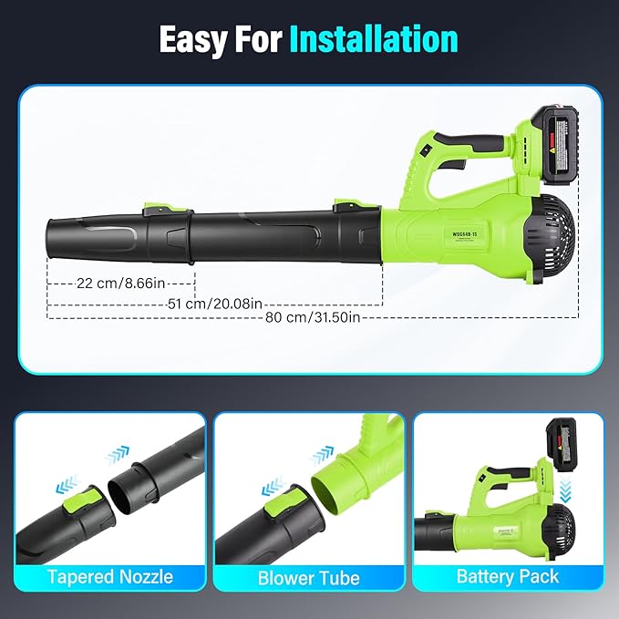 Yaofafa Leaf Blower Cordless with 6-Speed Control, 218CFM Electric Leaf Blower with 2×4000mAh Batteries & Fast Charger, Lightweight Cordless Blower for Patio, Lawn and Garden Cleaning(Green)