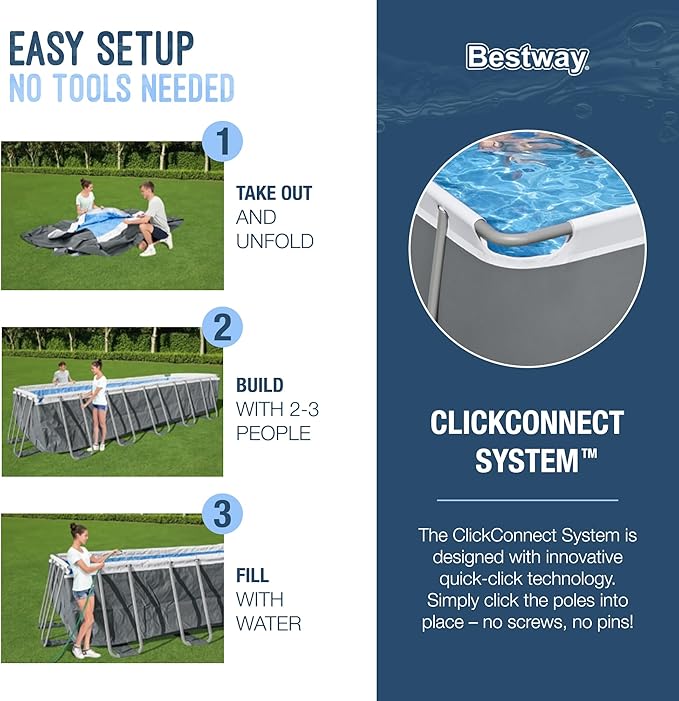 Bestway Power Steel 18' x 9' x 48" Rectangular Metal Frame Above Ground Swimming Pool Set with 1,500 GPH Filter Pump, Ladder, and Pool Cover