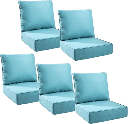 6" Thick Outdoor Cushions 24x24x6, 5-Set Deep Seat Patio Cushions with Removable Cover, Waterproof & Fade Resistant Replacement for Wicker Chair, Loveseat, Sofa - Teal