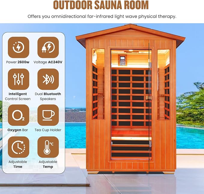 Outdoor Sauna 2 Person Sauna Infrared Saunas Dry Sauna Room Red Cedar and Canadian Fir Wood Wooden 120V Sauna Spa 2080W Red Light Lamp 48.8 * 38.19 * 81.89inch