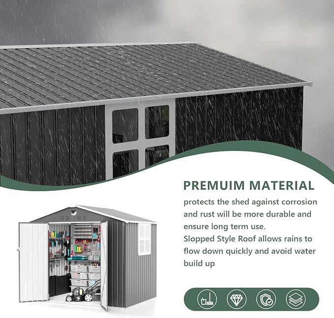 8x6 FT Metal Storage Shed with Windows,Outdoor Storage Building,Large Backyard Sheds,Waterproof Outside Storage Sheds