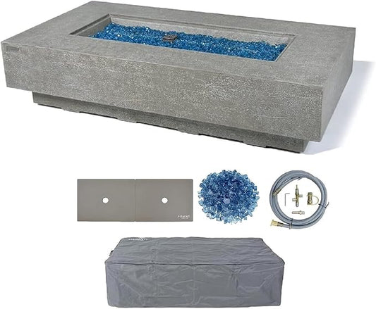 AMS Fireplace | Elementi Plus | Riviera | Rectangular Light Gray Concrete Natural Gas Fire Table Pit (Natural Gas)