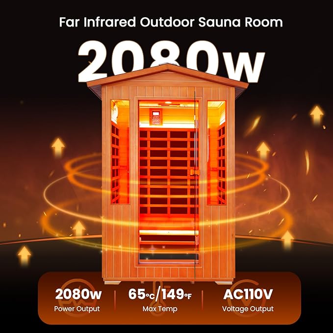 Outdoor Sauna 2 Person Sauna Infrared Saunas Dry Sauna Room Red Cedar and Canadian Fir Wood Wooden 120V Sauna Spa 2080W Red Light Lamp 48.8 * 38.19 * 81.89inch