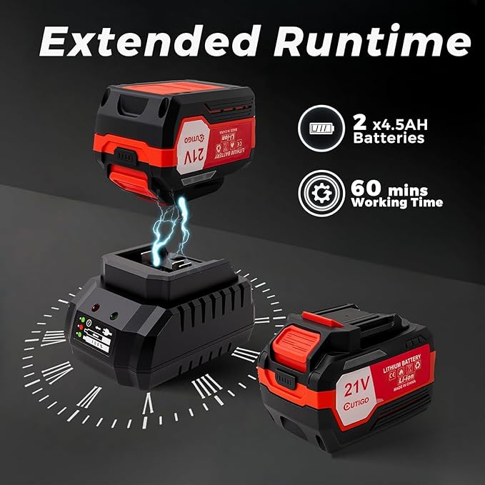 Cordless Leaf Blower with 2 * 21V 4.5Ah Batteries and 2 Tubes, Powerful Lightweight Handheld Garden Leaf Blower, Suitable for Dust Removal, Snow Removal, Yard and Homework
