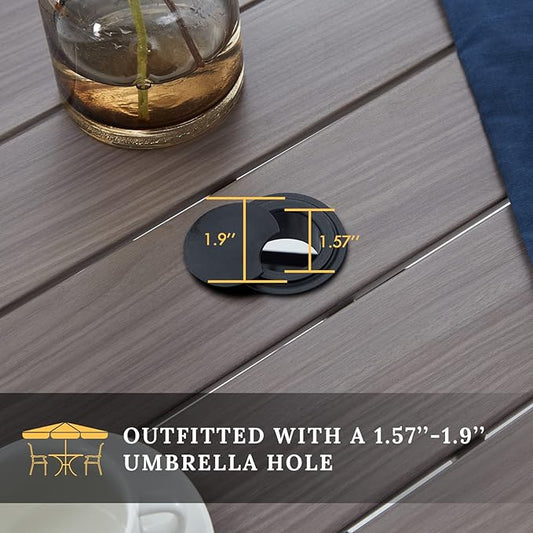 VICLLAX 5 Pieces Patio Dining Set - 41.2" Round Outdoor Table and Swivel Padded Chairs, Grey Wood Grain Tabletop and Sandshell Fabric