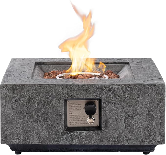 SUNBURY Outdoor Propane Fire Pit Table, 28 in Square 40000 BTU Firepit for Patio with Rain Cover, Lava Rocks, Wind Guard & Propane Tank Cover for Backyard & Deck, Dark Grey
