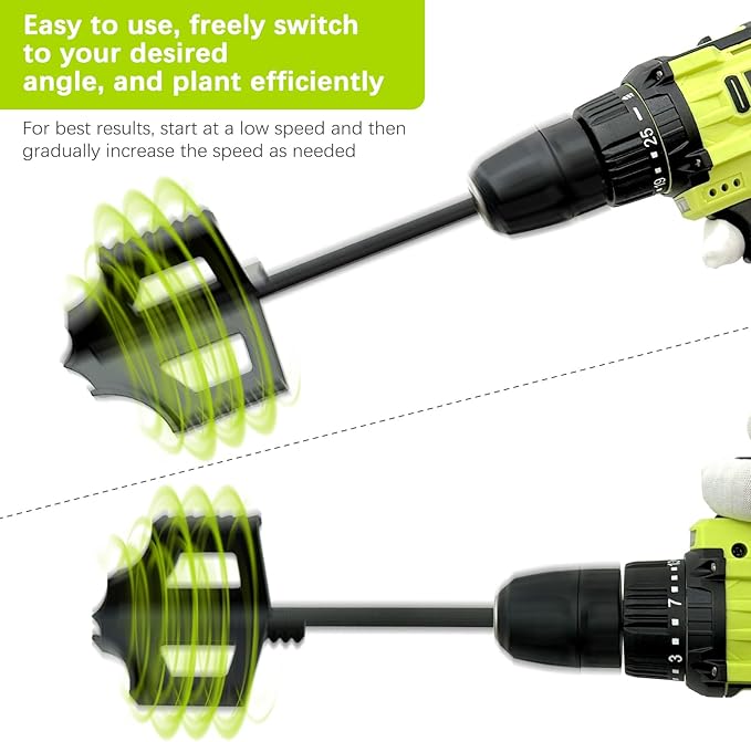 4-in-1 Soil Cultivator Garden Tiller Attachment Loosener Tool and Soil Digger for Flower Box and Gardening Bed, Planter Auger Compatible with 3/8" Hex Drive Drill