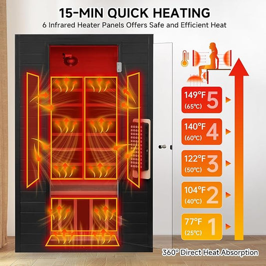 springspa Full Spectrum Infrared Sauna, 2 Person Infrared Saunas with Red Light Therapy for Home, Canadian Hemlock Wooden Indoor Sauna Spa Room with 7 Chromotherapy Lights, Bluetooth Speakers
