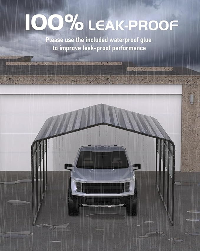 Metal Carport, Carport with Reinforced Base and Galvanized Steel Roof, Heavy Duty Garage Car Shelter Shade, Outdoor Car Port Canopy for SUV, Truck, Boats, 13x21 FT