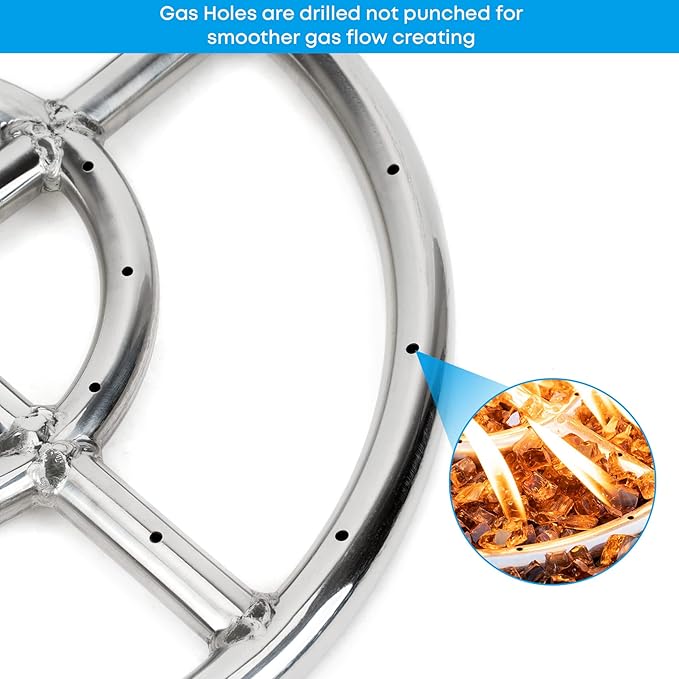 Stanbroil 12 Inch Round Fire Pit Burner Ring for Natural Gas & Propane - 304 Stainless Steel for Indoor & Outdoor Fireplace, BTU 92,000 Max