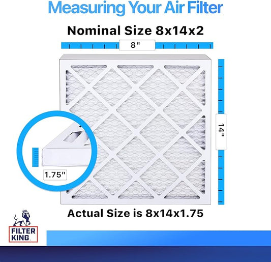 Filter King 8x14x2 Air Filter | 4-PACK | MERV 8 HVAC Pleated A/C Furnace Filters | MADE IN USA | Actual Size: 8 x 14 x 1.75"