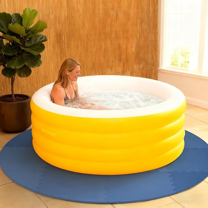 tonchean 77 Inch Round Hot Tub Mat for Inflatable Tub,1/2" Thicken Hot Tub Pad Foundation for Inflatable Tub Eva Foam Padding for Outdoor Hot Tubs Non Slip Pool Spa Pad Game Camping Mat(Blue)