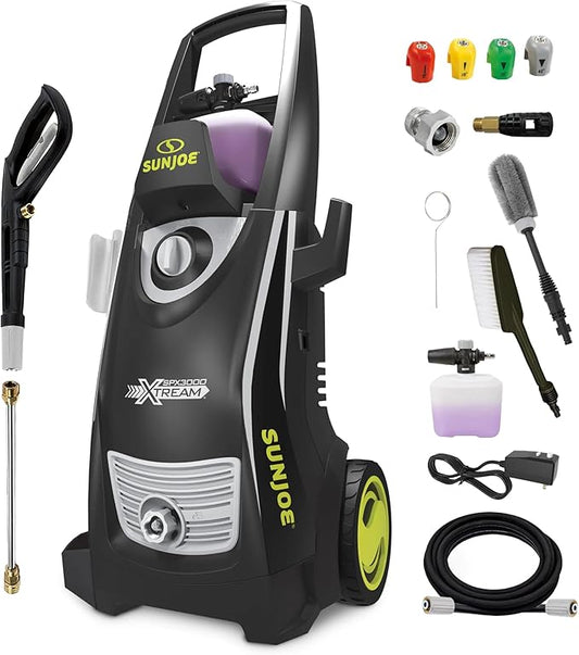 Sun Joe SPX3000-XT1 XTREAM 2,500 PSI Pressure Washer with 14.9A Motor, Includes 4 Quick-Connect Nozzles, High-Pressure Hose, Garden Hose Adapter, and 35-Foot Power Cord