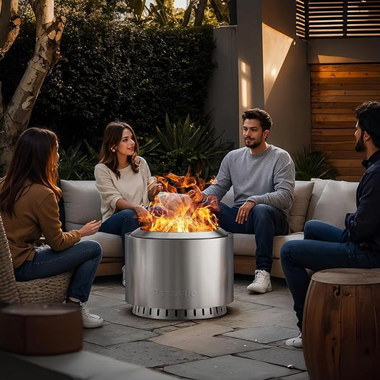 22 inch Smokeless Fire Pit with Waterproof Cover, Stainless Steel Outdoor Smokeless Firepit, Wood Burning Fire Pits for Camping, Bonfire,Low Smoke Firepit for Outside[Slivery]