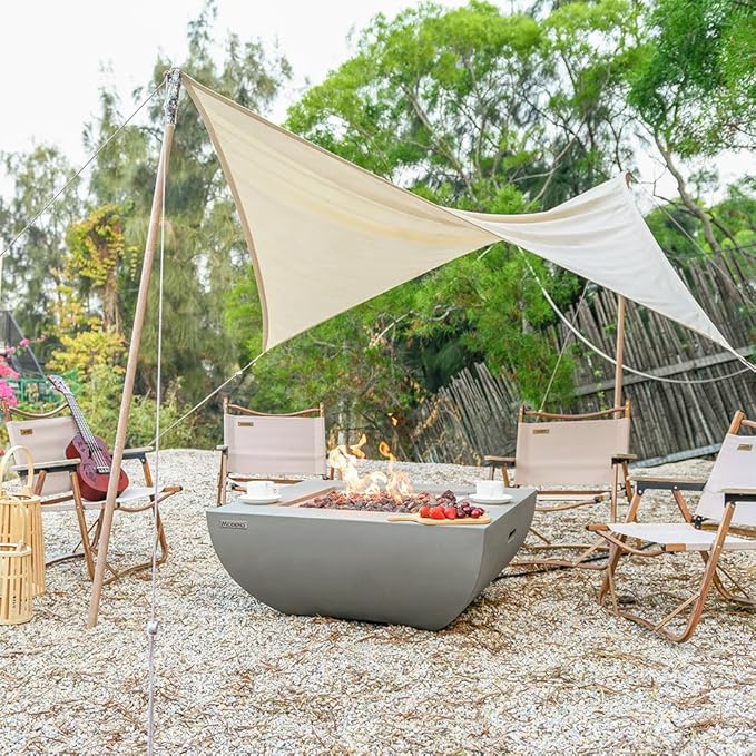Westport Concrete Fire Pit 34" x 34" Patio Firepit Includes Lava Rocks Modern Fire Pits & Outdoor Fireplaces for Garden, Deck, Indoor & Outdoor Heating
