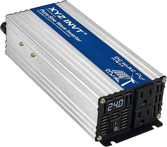 800W Pure Sine Wave Power Inverter DC 24V to AC 110V/120V, 1600W Peak, Car/Truck Power Converter for Solar, Home, Vehicle & Rechargeable Devices with LED Display