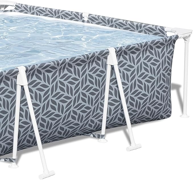 Bestway Steel Pro 12' x 6' 7" x 26" Rectangle Above Ground Outdoor Swimming Pool Set with DuraPlus Liner and FrameLink System, Gray