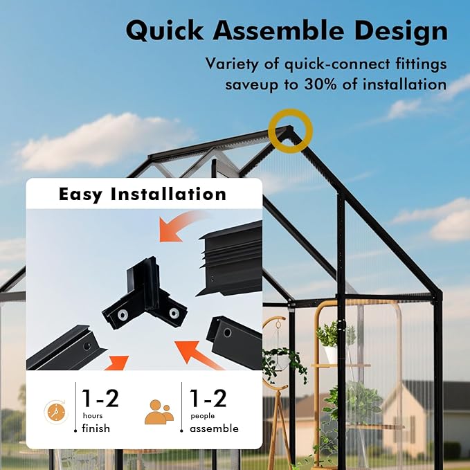 6X4 FT Polycarbonate Greenhouse, Small Walk-in Green House for Outside with Electronic Thermometers, Reinforced Aluminum Frame Greenhouses, Heavy Duty Garden, Patio, Backyard Planting