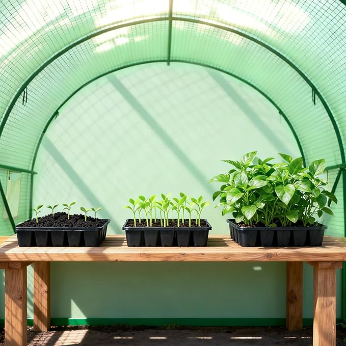 11.4x6.5x6.5 FT Greenhouse, Large Walk-in Green Houses for Outside, Tunnel Greenhouse with Thicken PE Cover with Mesh Door and 6 Ventilation Windows