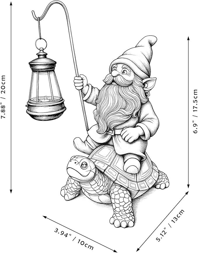 Garden Gnome Statue - Riding Turtle Outdoor Garden Statue Decorations with Solar LED Lights, 7.9" Figurine Ornament for Patio, Yard, Funny Lawn Decor Valentine's Day Gifts for Her, Wife, Sister