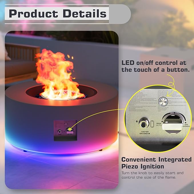 Outdoor Fire Pit Table Propane Gas Fire pits & Outdoor Fireplaces 30'' Round Firepit Table, 50,000 BTU Fire Table for Patio Set, Dark Grey