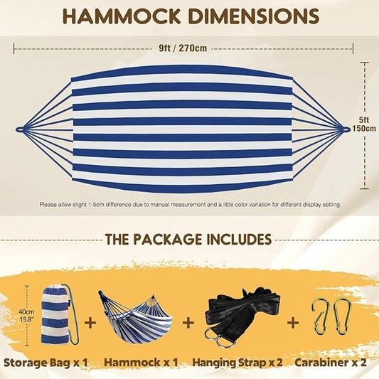 ANYOO Cotton Hammock Portable Camping Hammocks for Hanging Sturdy Garden Comfortable Fabric Hammock with Tree Straps Up to 660lbs with Travel Bag for Camping Outdoor/Indoor Patio Backyard